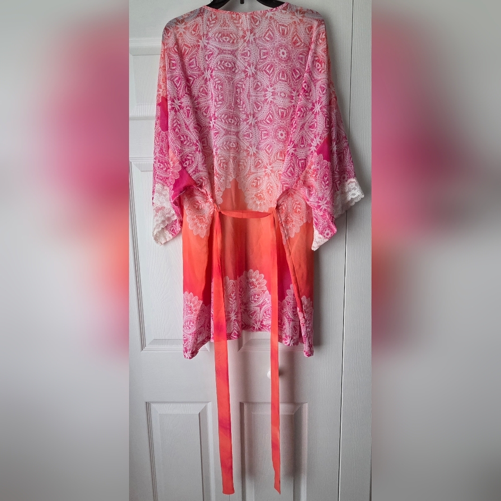 In Bloom Bohemian Light Weight Tye Dye Lace Ruffled Robe Size XL - Picture 9 of 14